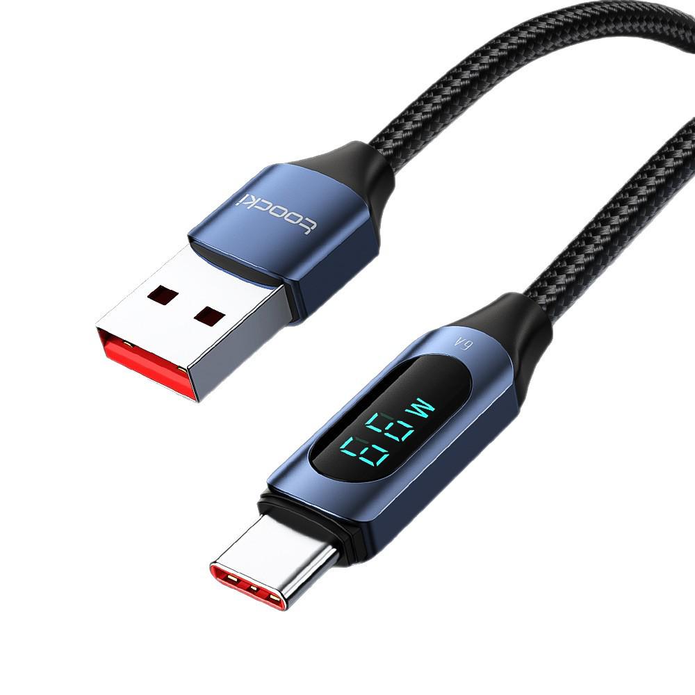 Toocki 66W Fast Charging USB-C Cable with Digital Display for Huawei, Honor, and Xiaomi.