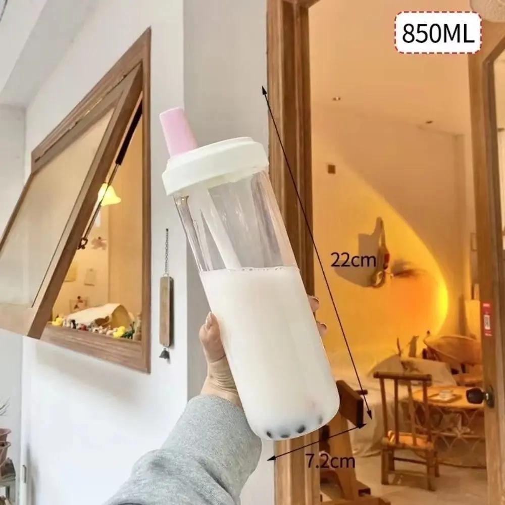 850ml Wasserflaschen Strohbecher Saft Milch Plastikbecher mit Deckel Strohhalm Bubble Tea Kaffeebecher Große Kapazität Trinkgeschirr