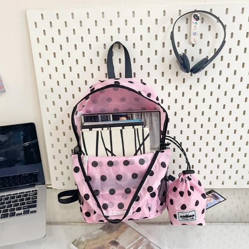 Color Polka Dot School Bag for Girls Large Capacity Backpack for Primary Middle High School Students Lightweight Casual Bookbags Nylon Backpack