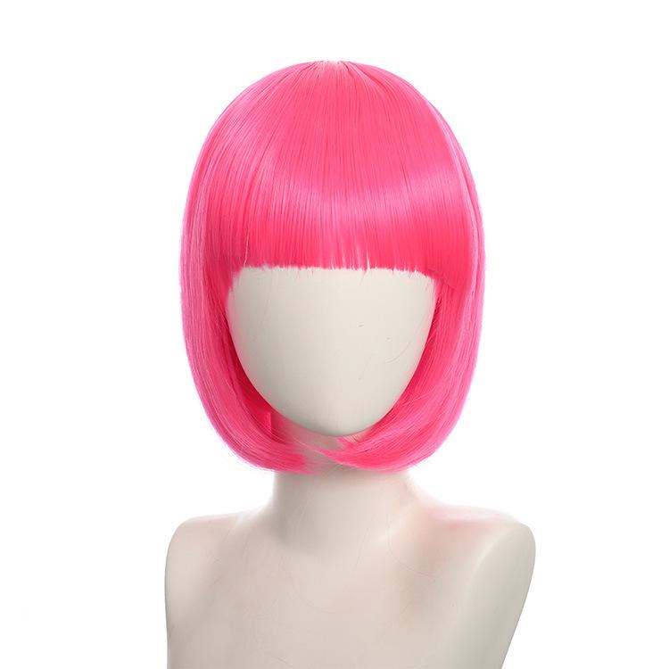 Halloween Korte Bob Synthetische Pruik Voor Vrouw Met Pony Blond Ombre Roze Cosplay Lolita Feest Hittebestendig Dagelijks Natuurlijk Haar pink