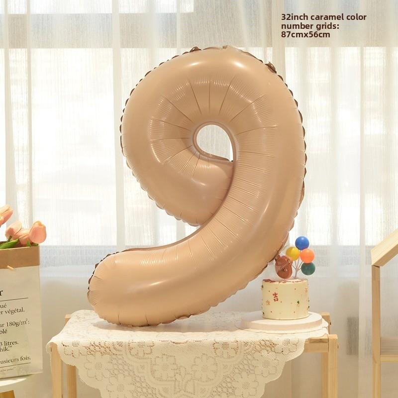 

New 32-inch Caramel Cream-colored Aluminum Film Digital Balloon Children s Birthday and First Birthday Party Decoration 32 inch caramel color number 9