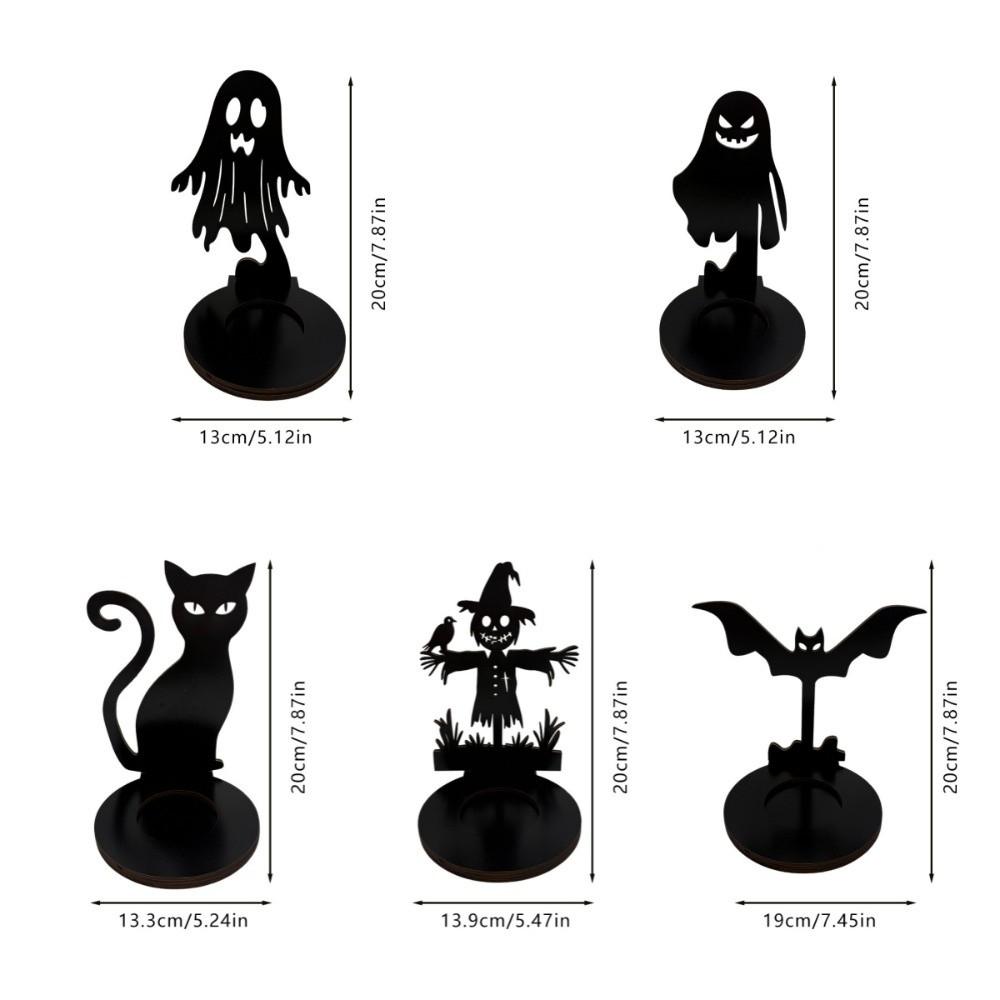 Creative Wooden Shadow Candle Holder Scarecrow Ghost Halloween Candle Stand Spook Black Cat Tealight Holder Novelty Gift