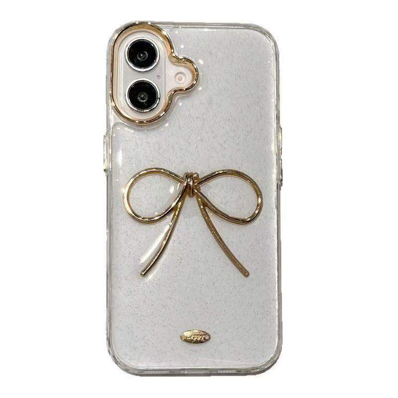 Small Fresh Women'S Simple Hollow Bow Mobile Phone Case Is Suitable For Iphone17Pro Transparent Epoxy Apple 16.