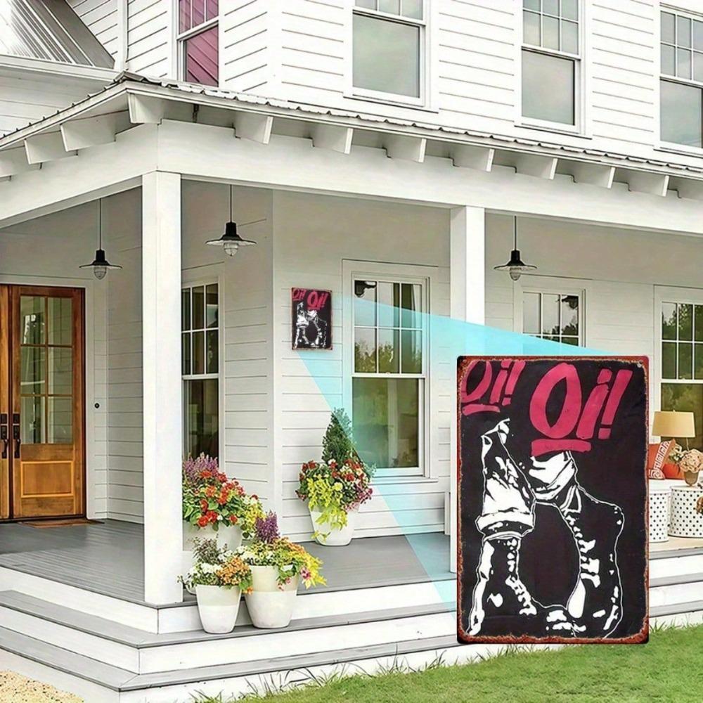 1pc Punk Metal Sign Oi! Oi! Black & Red Iron Poster, Rock Wall Decor for Garage Bar Home, Sturdy 2D Flat