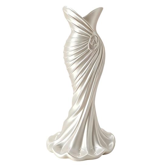 

Ornaments with Formal Dress Shape Vase 3D One-Piece Molding Pearlescent Texture Flower Arrangement Ornament for Home Decor белый
