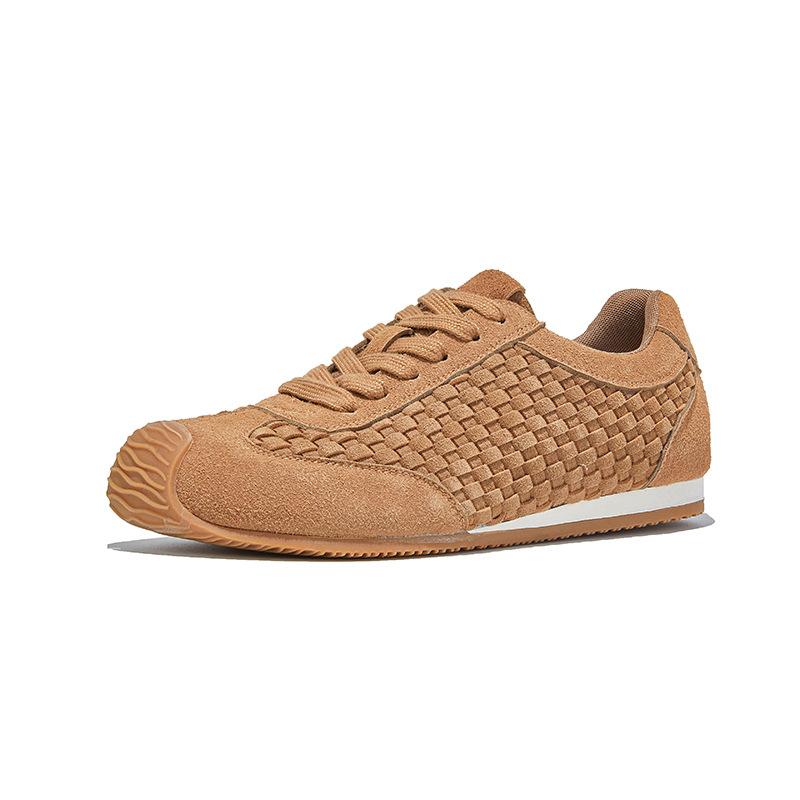 Leather woven German training shoes women's 2025 autumn new shoes women's casual versatile Forrest Gump shoes flat sneakers women