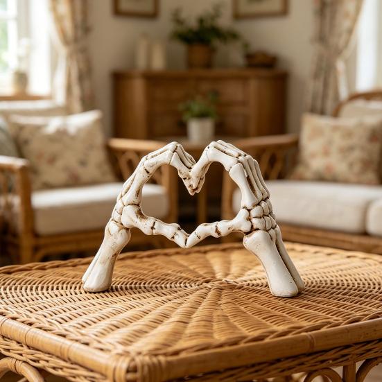 Halloween Herz Hände Skulptur Skelett Handgeste Schreibtisch Harz Figur Herzform Liebe Ornament für Wohnzimmer Regal Couchtisch Mittelstück