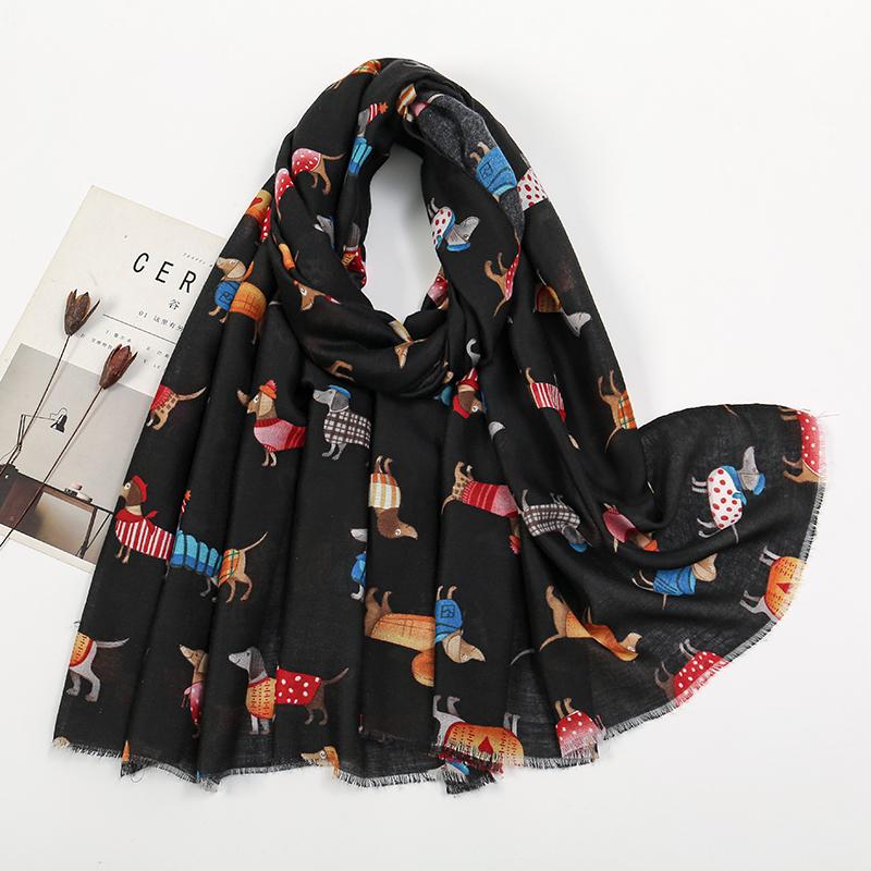 Animal Scarf Tassel Viscose Shawl Dachshund Dog Cat Pattern Scarves Women Muslim Hijab Cute Head Wraps Muffler