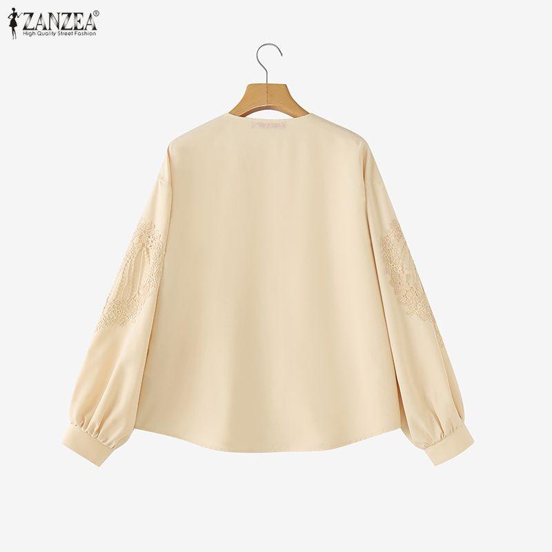 ZANZEA Camicetta casual da donna a maniche lunghe con scollo rotondo e tinta unita
