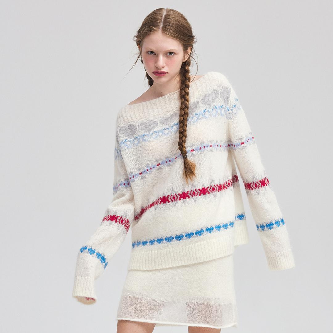 

DIMANAF 2025 Autumn Women Striped New Sweaters Knitting Basic Fashion O-Neck Style Loose Pullover Sweater One Size белый