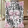 Pink Roses and Bow on Animal Print 1 Theme blanket Lightweight Warm Flannel Blanket Decorative Throw Blanket for Home Decoration