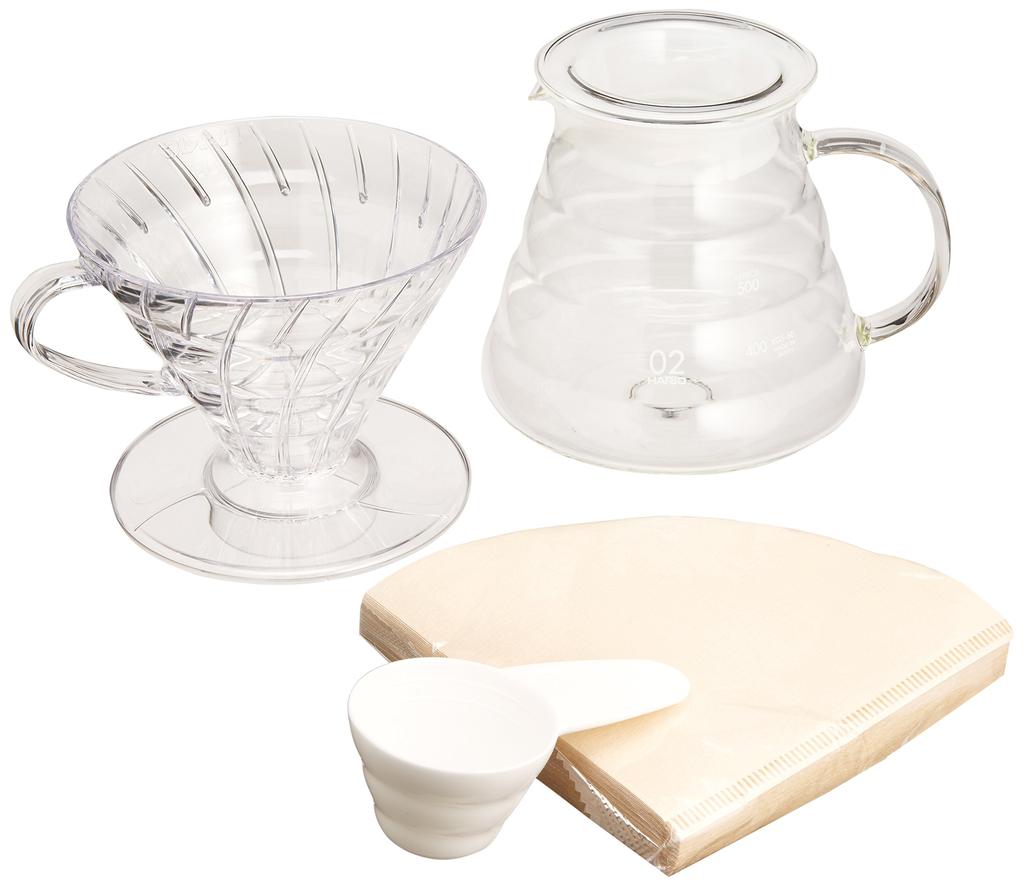 HARIO V60 Coffee Brew Set, Transparent, Coffee Drip, Serves 1-4, VDST-02T