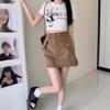 Skirt Women's Spring and Autumn High Waist A-Word Grey Skirt Drawstring Cool Spice Girl Hip Tooling Short Skirt