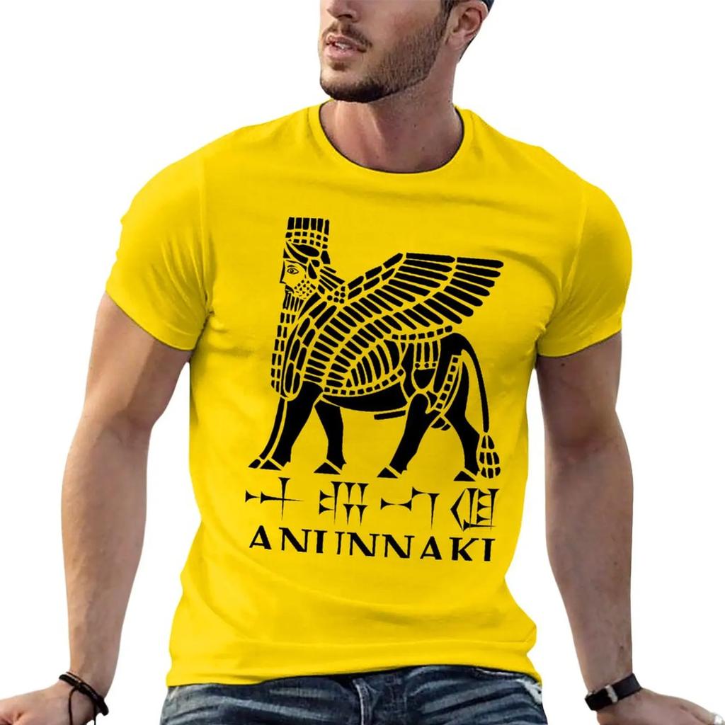 Erhabener Mann Herren T-Shirts Neue Mode Schwergewicht Vintage Anunnaki, Lamu, Keilschrifttext, (Schwarz-Weiss) T-Shirt