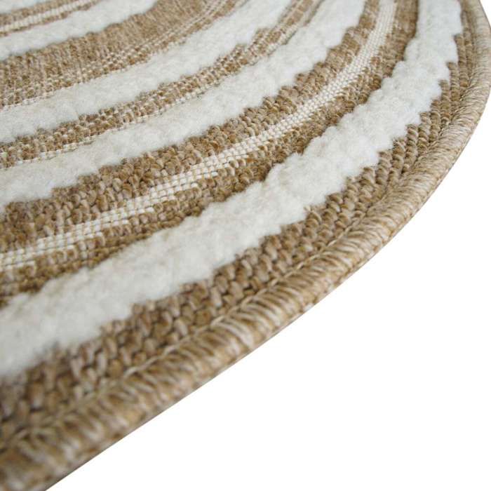 Round Living Room Rug Jute Look White Raised Patterns Diameter 70