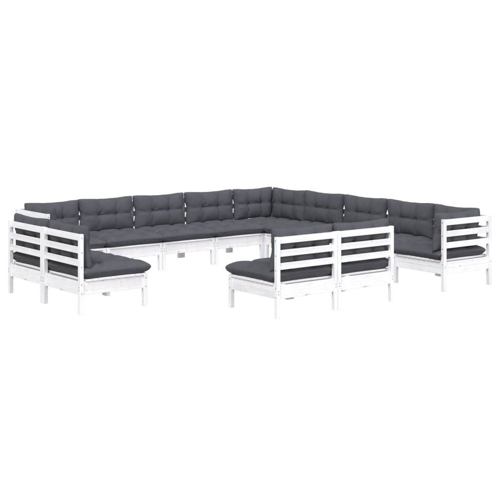 13 Piece Garden Lounge Set with Cushions White Solid Pine Wood