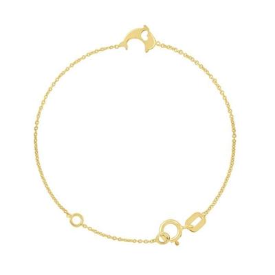 Children's Bracelet - LÉA &; ARTHUR - Dolphin Heart Motifs - 375 Yellow Gold - Forçat Mesh - 12-14 Cm