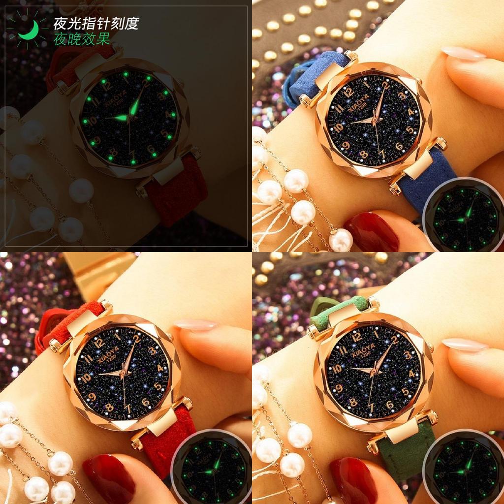 Stylish Women Wristwatch Featuring A Luminous Starry Sky And Rhinestone Details
