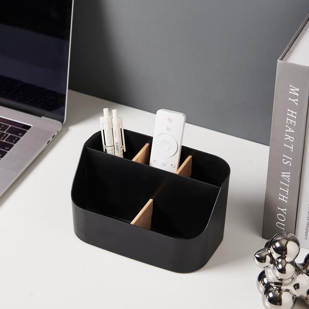 Creative Bamboo & Wood Multifunctional Organizer: Detachable Storage Box for Stationery, Remote, Makeup Brushes, and Pen Holder.