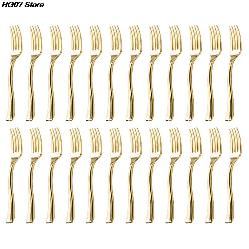 New 24PCS Plastic Disposable Spoons Golden Mini Spoon Set Plastic Imitate Metal Flatware For Barbecue Party Picnic Kitchenware