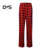 Women Pants High Elastic Waist Drawstring Wide Leg Loose Contrast Color Plaid Print Casual Soft Breathable Pockets Full Length Lady Long Trousers