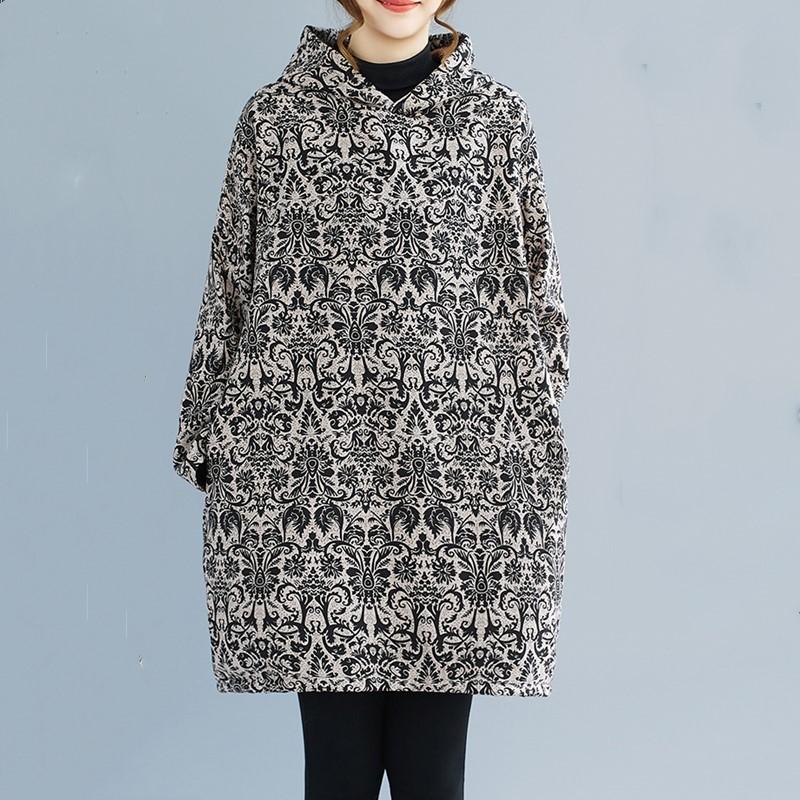 

Хлопковое худи с длинным рукавом большого размера, винтажный цветочный принт, новинка, платья для женщин, повседневное свободное мини платье на весну, осень, зиму