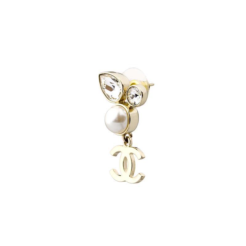 CHANEL glass pearl logo metal earrings for women