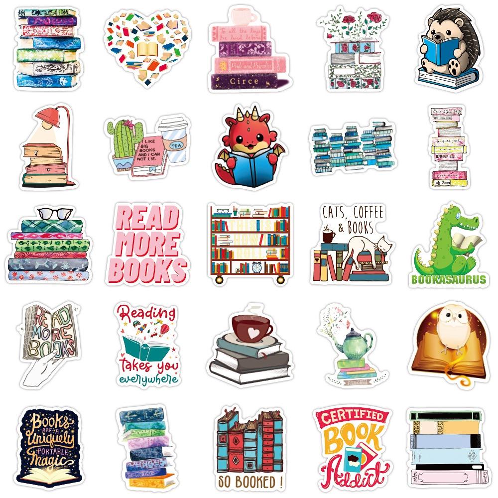 10/50Pcs Reading Book Stickers Inspiring Study Hard Stickers Creative Graffiti Stickers for DIY Luggage Laptop Skateboard Motorcycle Bicycle Stickers