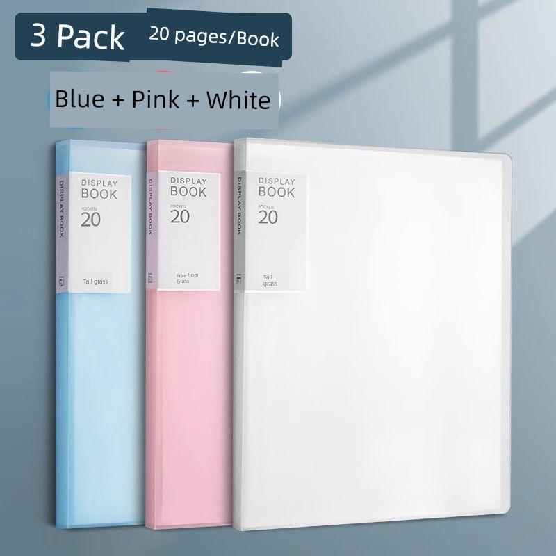 Insert Organize Fantastic High School Student Large-Capacity Folder 3 Packs (Blue + Pink + White) 20 Pages