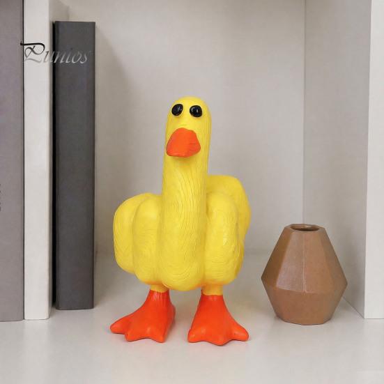 Lustige kleine gelbe Entenstatue Mittelfinger Harzfigur, Handbemalte freche Statue, Wetterfestes Innenornament Außendekoration für Schreibtisch Eingangsbereich