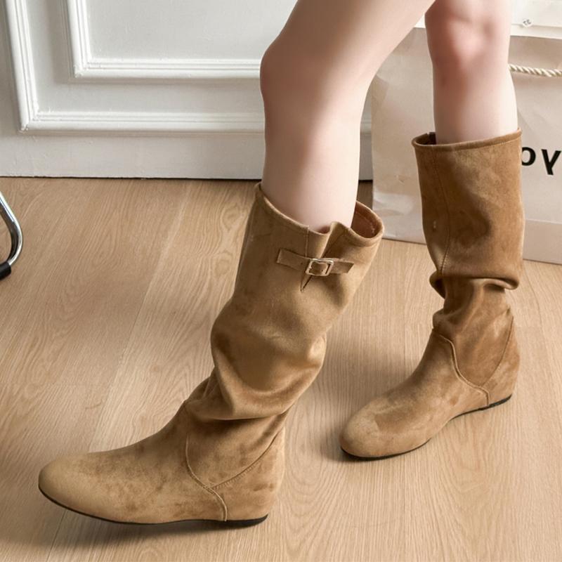 Flats Women's Boots Suede Mid Claf Shoes Dress Designer Woman Winter Boots 2025 New Casual Cozy Mujer De Chelsea Botas