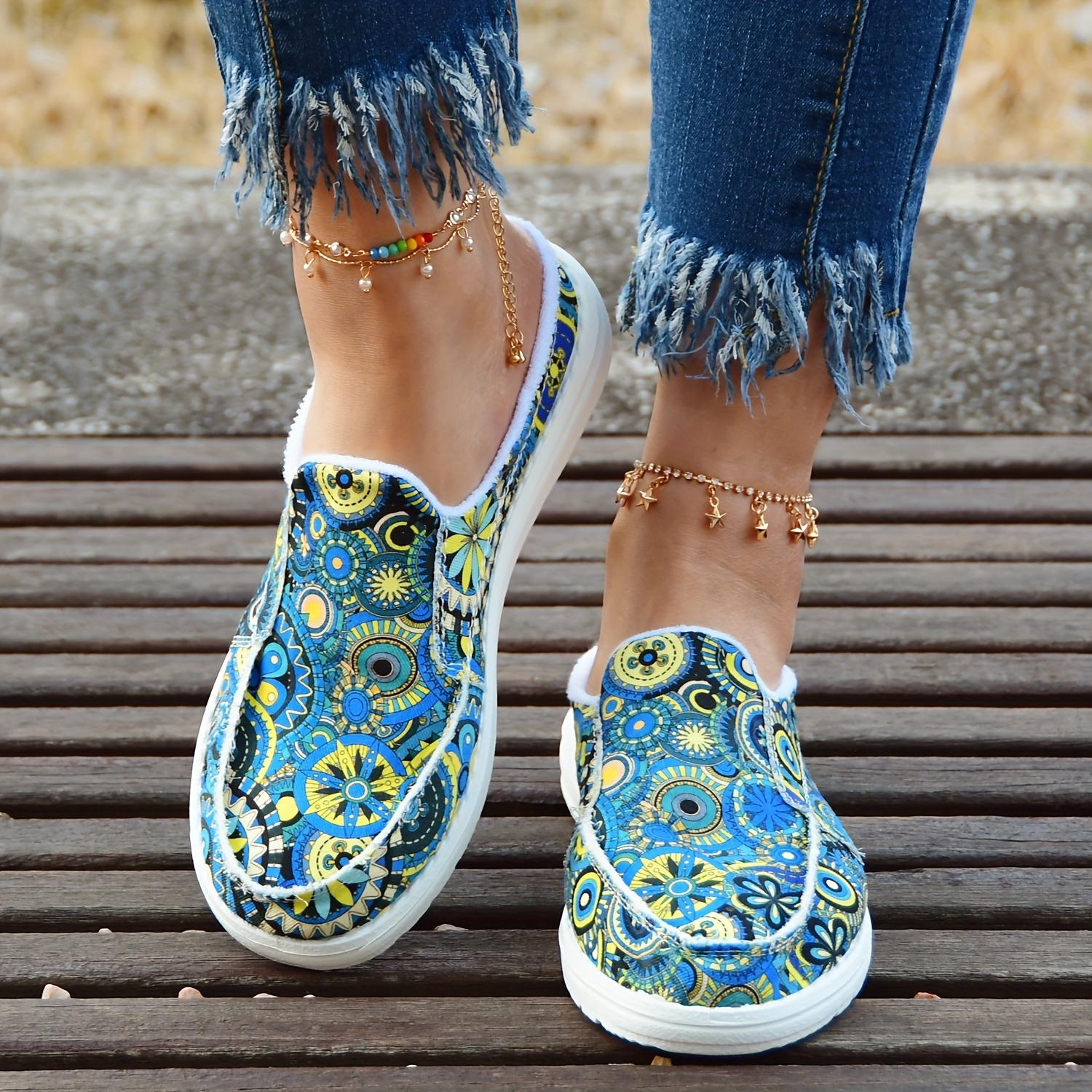 

Women s Colorful Mandala Slip-On Loafers - Lightweight, Comfortable Fabric Upper, Vibrant Round Toe Shoes for All-Day Wear Size 43 синий