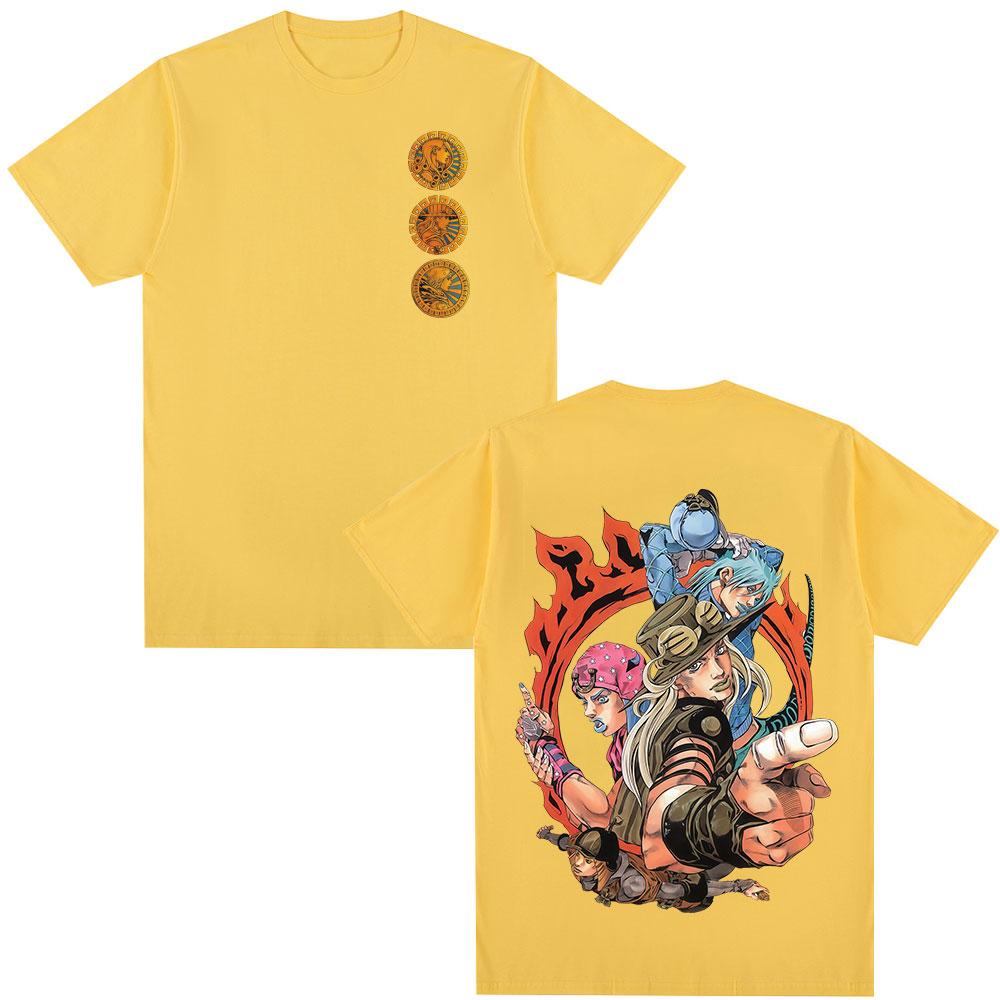Anime JoJo Bizarre Adventure Diego Brando Johnny Joestar Camisetas Roupas Masculinas Y2K Manga Curta Top
