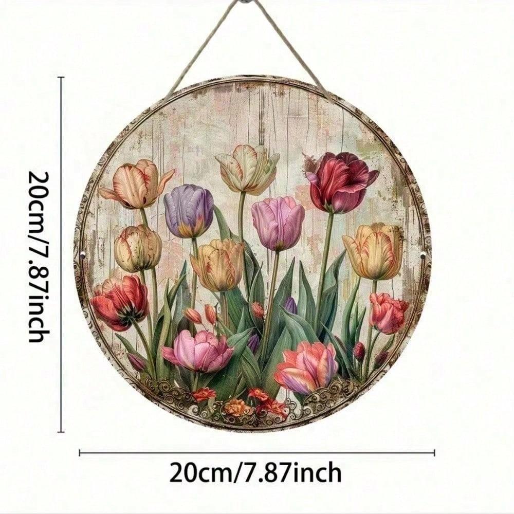 Vintage Tulip Floral Metal Tin Sign 8x8 Inch Rustic Wall Art Home Decor Handmade Painting