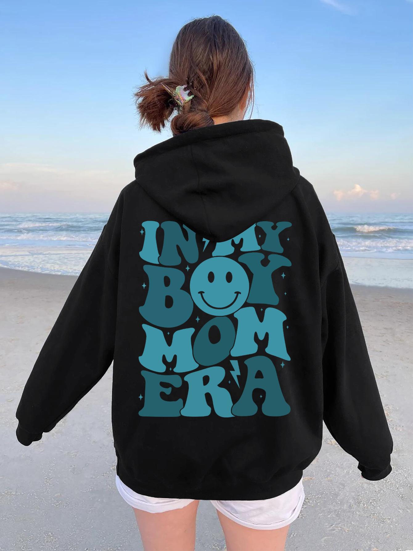 

Women S Fleece Sweater Plain Smile Face Print Shoulder Sleeve Drawstring Hoodie 5XL