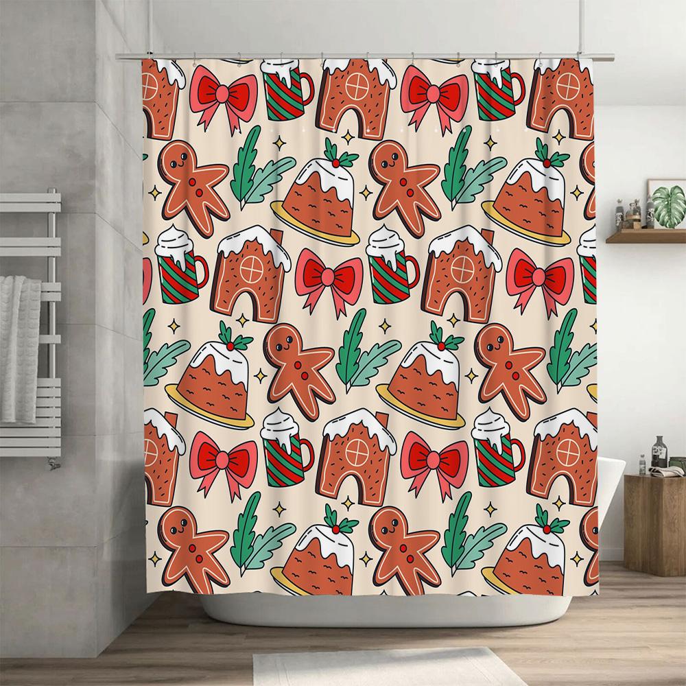 christmas shower curtain decor bathroom accessories christmas party supplies home decorations festive red green white pattern