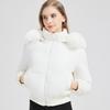 Palton de iarnă elegant pentru femei, stil european/american, design cu talie înaltă, cald și la modă, cu guler mare din blană artificială.