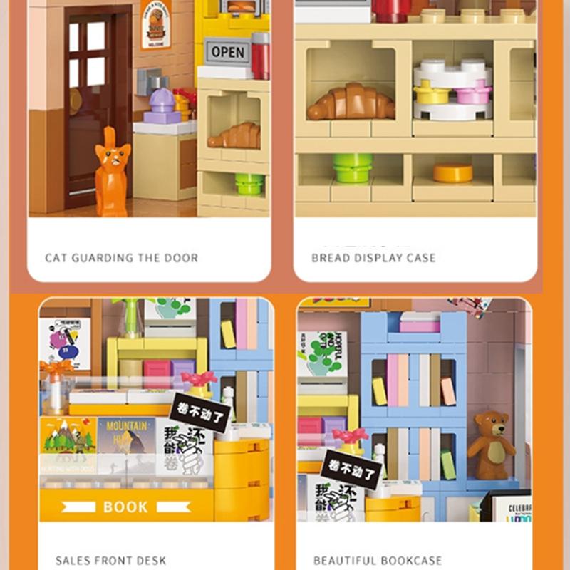 NEW Coffee Shop Bakery Bookstore Pet Cure Street View Food House Building Blocks Kit Girls Bricks Model Kids Toy Children