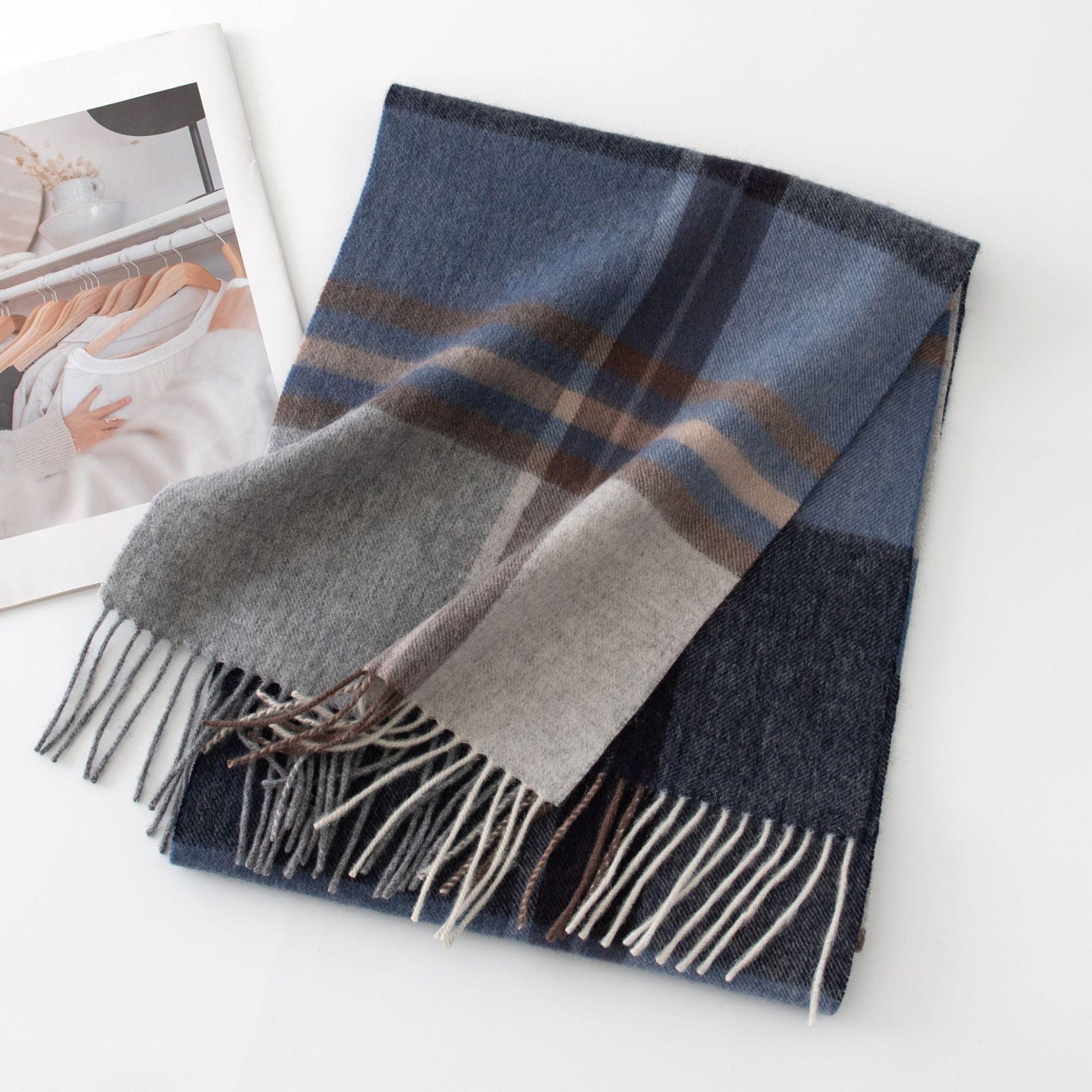 

Клетчатый шерстяной шарф, Женское зимнее чувство роскоши, Шаль двойного назначения, Универсальная кисточка, Теплый японский и корейский шарф для шеи 30*180cm