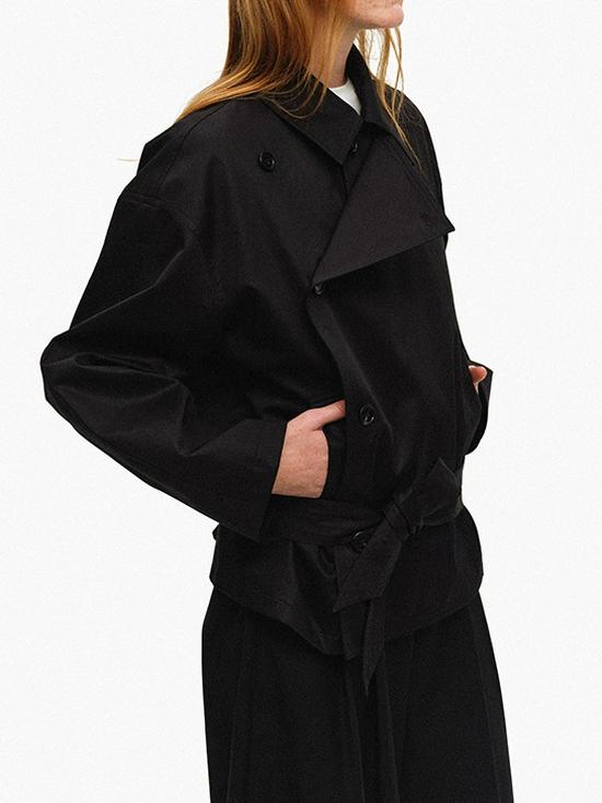American Short Lapel Trench Coat: High-End Waist-Defining Double-Breasted Loose Long Sleeve Jacket for Women