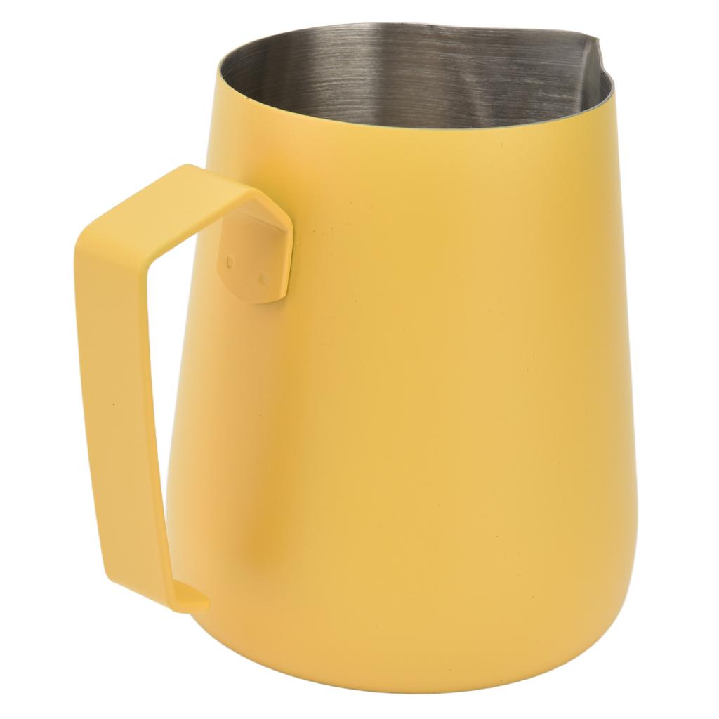Milk Frothing Pitcher Thickened Frother Cup 450ml with Pointed Spout for Coffee Machine CafeYellow