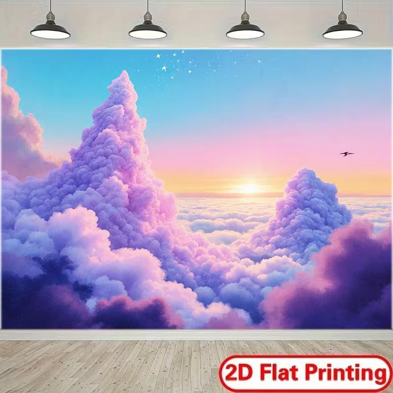 2D Dreamy Sky Backdrop Pink Purple Cotton Candy Clouds at Sunset Photography Background 47.2x31.5inch/120*80cm