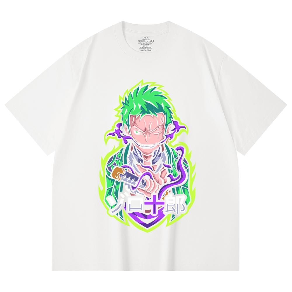 230 Gsm 100% Cotton One Piece V80 Zoro Print Unisex Heavy Cotton T Shirt