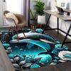 1pc Anime Dolphin Chair Mat Office Desk Rug with Blue Roses and Bubbles, Non Slip Carpet, All Seasons, Gaming Room, Bedroom, Living Room