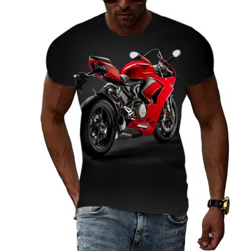 Letní móda Nová pánská grafická trička s motocyklem Trend Osobnost Cool styl Lokomotivní vzor 3D potisk Tričko s krátkým rukávem Top