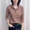 Striped Long-sleeved T-shirt for Women's Loose Versatile Hooded Sweatshirt Base Shirt Fashionable Top