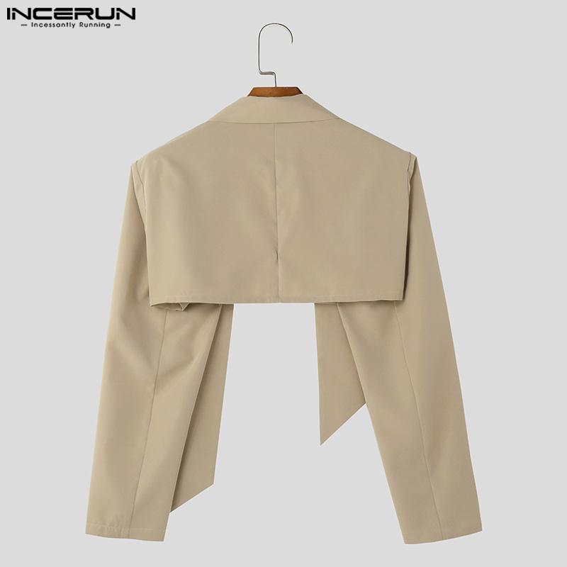 INCERUN Men Long Sleeve Solid Cut Short Tops Cropped Blazer Coats