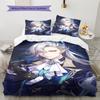 Ropa de Cama con Patrón de Genshin, Juego de Colcha Funda de Colcha Funda de Almohada Regalo de Cumpleaños para el Hogar (1 * funda nórdica + 2 * fundas de almohada, sin núcleo)