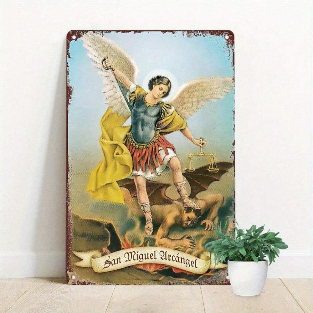 

Vintage Metal Wall Art Saint Michael Archangel Defeats Devil 30x20cm Religious Home Decor Spiritual Decoration 20x30 разноцветный