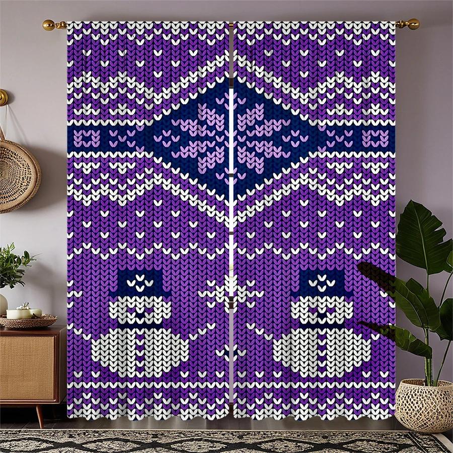 

Purple Christmas Snowman Printed Curtains Pole Bag Decorations Daily Home Room Curtain Polyester W100*H70(CM)-Rod Pocket&2PCS